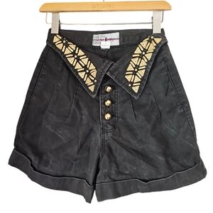 Vintage ROBIN‎ BERRY Gray High Waisted Gold Studded Shorts w/ Pockets Size 6